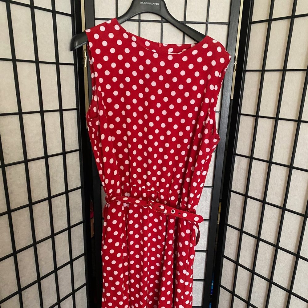 Brownstone Studio Sleeveless Red and White Polka Dot Size 18 Dress